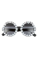 Rad + Refined Bride to Be Embellished Round Sunglasses in Black/Black at Nordstrom