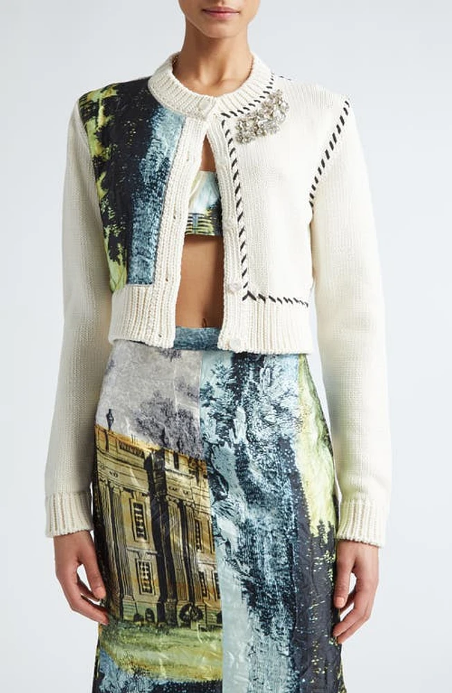 Erdem Mixed Media Crop Cardigan in Calico at Nordstrom, Size Small