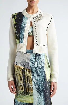 Erdem Mixed Media Crop Cardigan in Calico at Nordstrom, Size Small