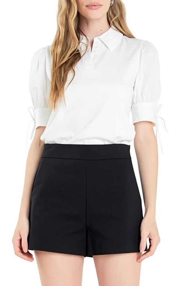 English Factory Mixed Media Puff Sleeve Top Off White at Nordstrom,