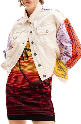 Desigual Short Embroidered Denim Jacket White at Nordstrom,