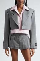 Alexander Wang Prestyled Shirt Inset Crop Wool Blazer Light Heather Grey at Nordstrom,