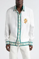 Casablanca Orange Floral Silk Twill Button-Up Shirt Oranges En Fleur at Nordstrom,