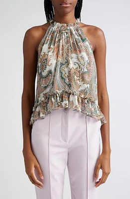 Veronica Beard Renee Paisley Print Silk Halter Top Barely Orchid Multi at Nordstrom,