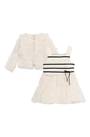 Peek Essentials Stripe Smocked Tulle Dress & Jacket in Cream at Nordstrom, Size 12-18M