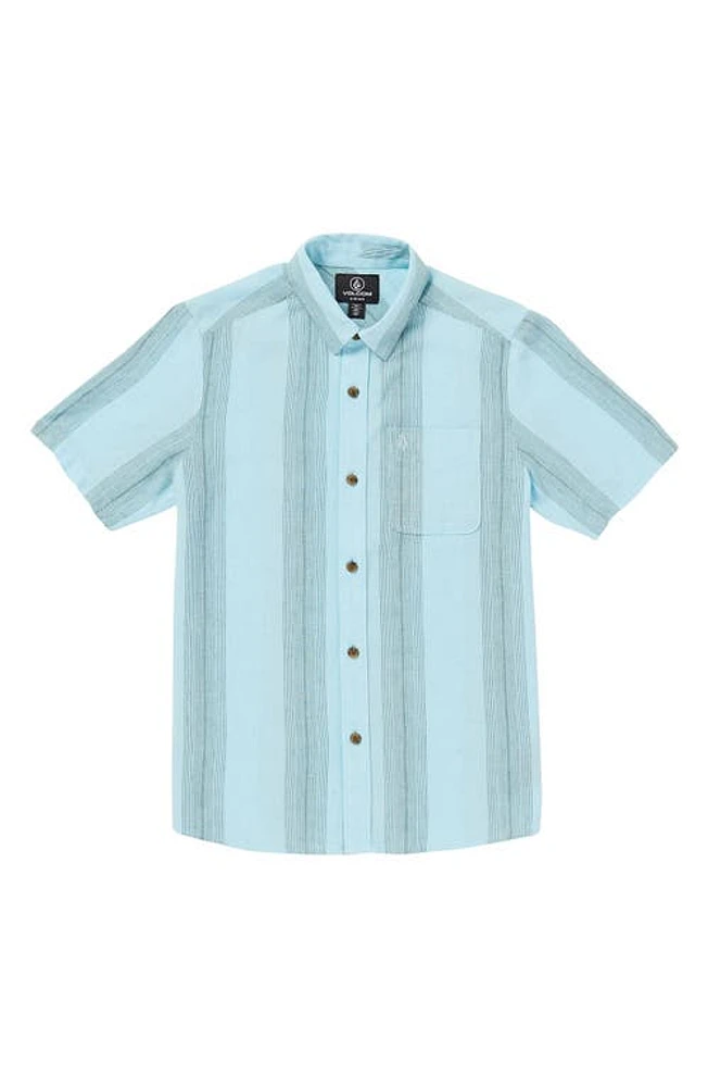 Volcom Kids' Flaxstone Stripe Short Sleeve Button-Up Shirt Crystal Blue at