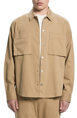 VAYDER Oversize Stretch Twill Snap-Up Overshirt Khaki at Nordstrom,