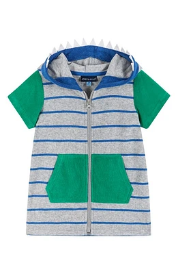 Andy & Evan Kids' Stripe Terry Hooded Short Sleeve Cover-Up Jacket Grey Striped at Nordstrom,