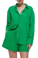 River Island Oversize Button-Up Shirt in Green at Nordstrom, Size X-Small