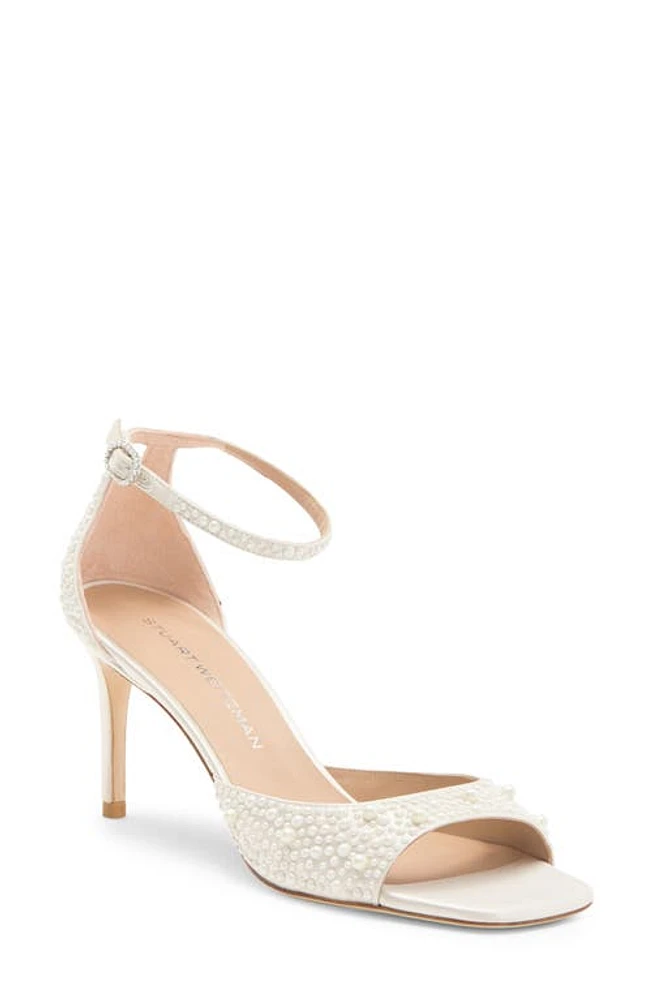 Stuart Weitzman Bliss Imitation Pearl Ankle Strap Sandal Cream/Natural at Nordstrom,