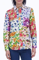 Foxcroft Meghan Floral Non-Iron Cotton Button-Up Shirt Yellow Multi at Nordstrom,