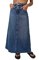 Free People Come As You Are Fray Hem Denim Maxi Skirt Indigo at Nordstrom,