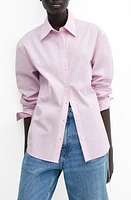 MANGO Stripe Bow Cotton Shirt Pastel Pink at Nordstrom,