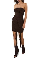 Rare London Ruched Ruffle Detail Strapless Minidress Brown at Nordstrom,