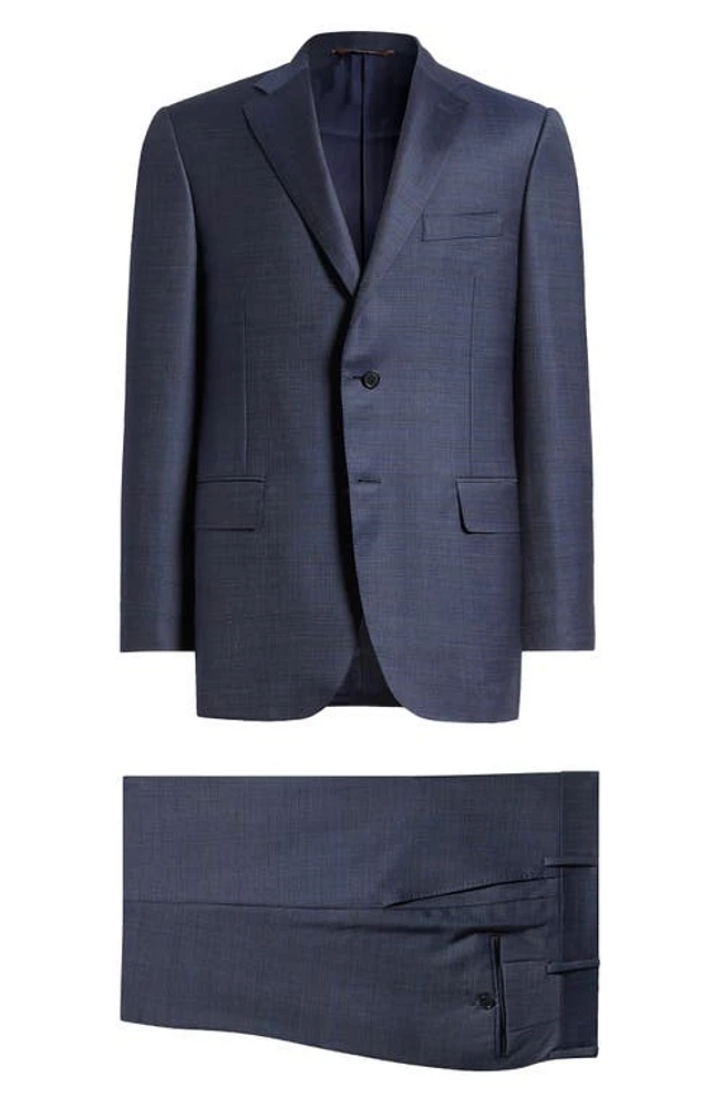 Canali Siena Regular Fit Denim Effect Wool Suit Navy at Nordstrom, Us