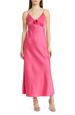 Charles Henry Rosette Empire Waist Satin Slipdress Punch at Nordstrom,