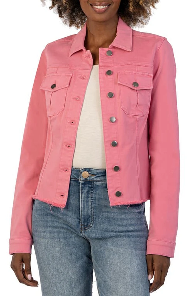 KUT from the Kloth Kara Fray Hem Cotton Blend Trucker Jacket Plush Pink at Nordstrom,