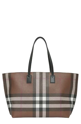 burberry Medium Check E-Canvas & Leather Tote in Dark Birch Brown Chk at Nordstrom