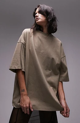 Topshop Oversize Drop Shoulder T-Shirt in Beige at Nordstrom, Size Small