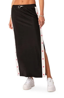 EDIKTED Athletic Side Snap Low Rise Maxi Skirt Black-And-White at Nordstrom,