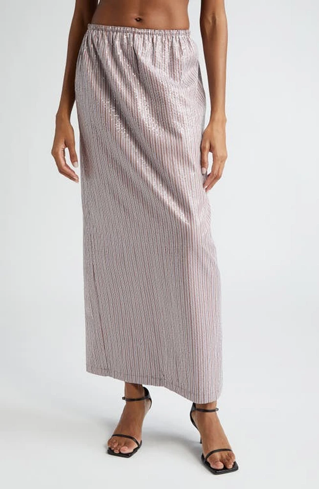 Saks Potts Livia Sequin Stripe Cotton Skirt Brown at Nordstrom,