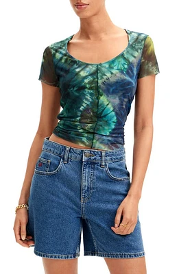 Desigual Tie Dye Scoop Neck Top Blue at Nordstrom,