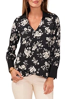 Vince Camuto Floral Print Tulip Hem Top Rich Black at Nordstrom,