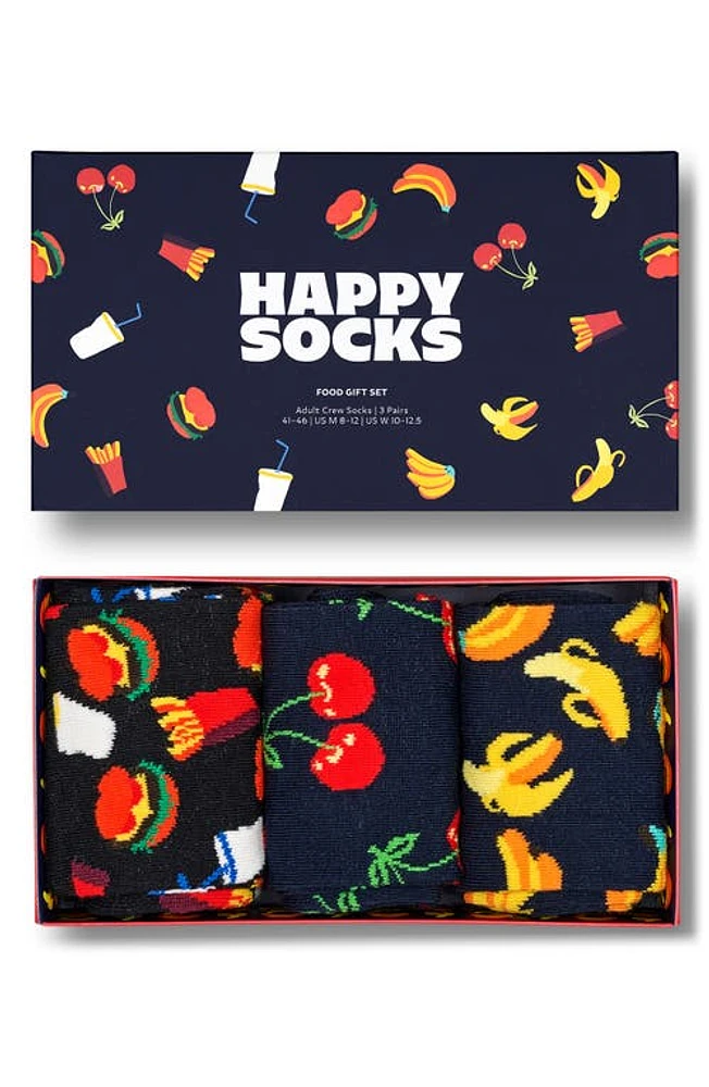 Happy Socks Assorted 3-Pack Food Crew Socks Gift Box in Navy at Nordstrom