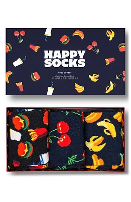 Happy Socks Assorted 3-Pack Food Crew Socks Gift Box in Navy at Nordstrom