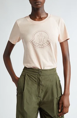 Moncler Slim Fit Bell Logo Crystal Embellished Cotton T-Shirt Pale Antique Pink at Nordstrom,