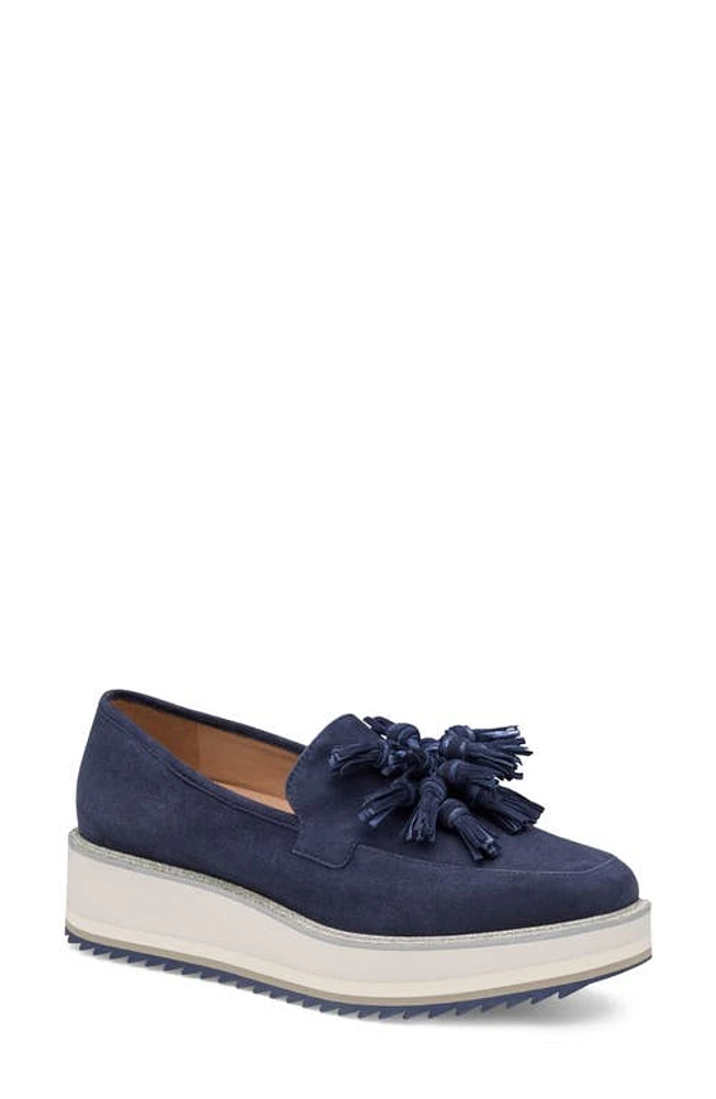 Johnston & Murphy Graceleyn Tassel Platform Loafer Navy Kid Suede at Nordstrom,