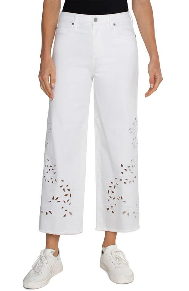 Liverpool Los Angeles Stride Eyelet High Waist Crop Wide Leg Jeans White Floral at Nordstrom,