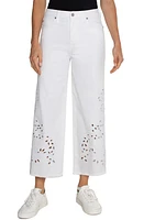 Liverpool Los Angeles Stride Eyelet High Waist Crop Wide Leg Jeans White Floral at Nordstrom,