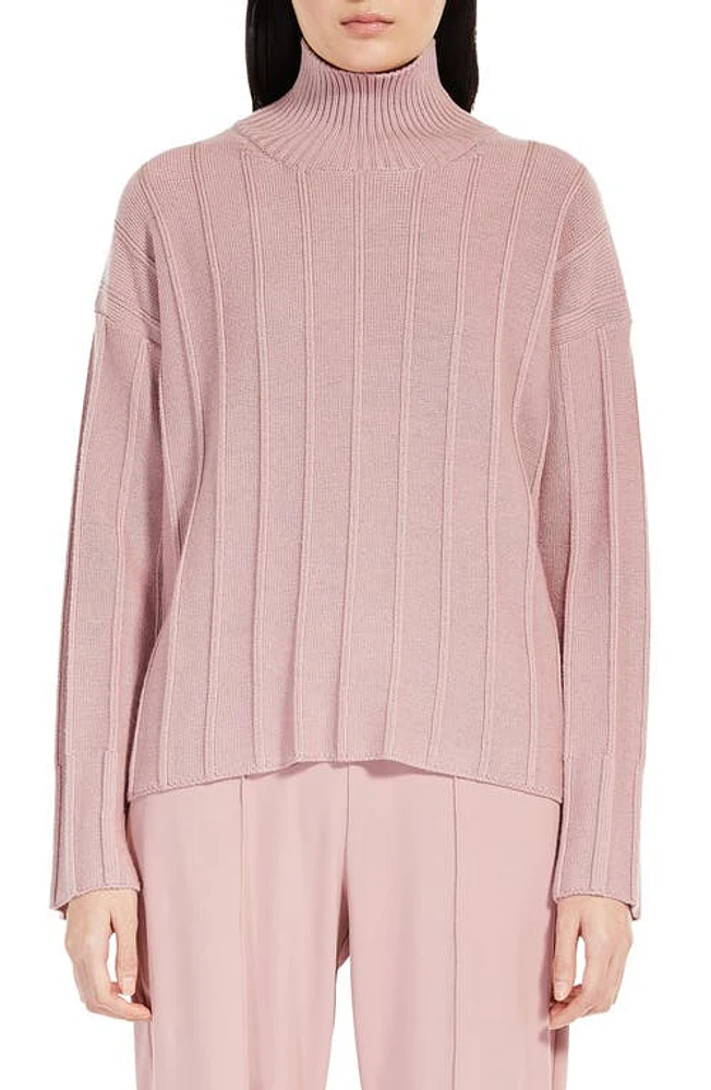 Max Mara Leisure Beira High-Low Virgin Wool Rib Sweater in Pink at Nordstrom, Size X-Small