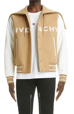 Givenchy Mixed Media Logo Wool Blend Varsity Jacket White/Beige at Nordstrom, Us