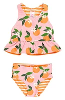 RuffleButts Kids' Orange You the Sweetest Reversible Two-Piece Swimsuit in Pink at Nordstrom, Size 6