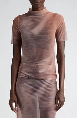 ELLISS Euphoric Sheer Mesh Top Brown Print at Nordstrom,