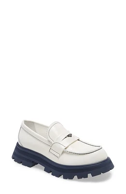 Alexander McQueen Tread Penny Loafer in Bone/Navy/Silver at Nordstrom, Size 6.5Us