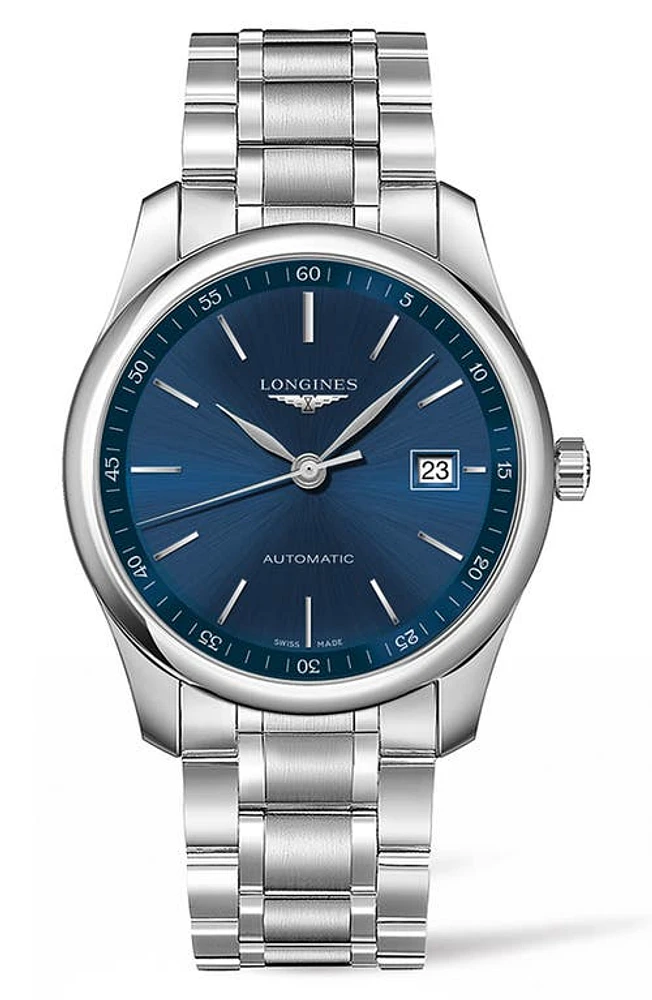 Longines Master Automatic Bracelet Watch, 40mm in Silver/Blue/Silver at Nordstrom