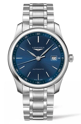 Longines Master Automatic Bracelet Watch, 40mm in Silver/Blue/Silver at Nordstrom