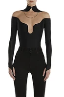 MUGLER Illusion Off the Shoulder Bodysuit Black/Beige at Nordstrom, Us