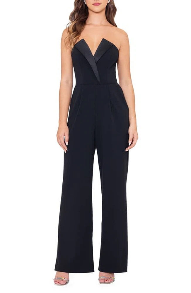 Betsy & Adam Strapless Tuxedo Jumpsuit Black/Black at Nordstrom