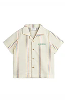 Mini Rodini Kids' Stripe Organic Cotton & Linen Camp Shirt Off White at Nordstrom,