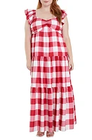 English Factory Gingham Tiered Maxi Dress Red/White at Nordstrom,