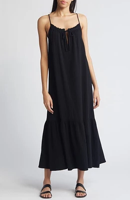 Rails Marseille Organic Cotton Gauze Midi Dress Black at Nordstrom,