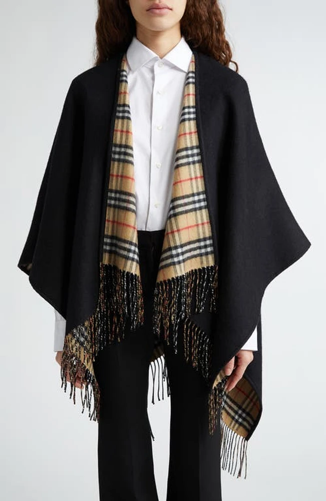 burberry Reversible Open Front Wool Cape in Black Check at Nordstrom