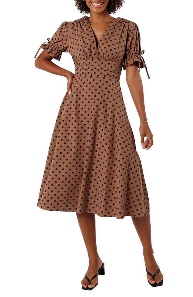 Petal & Pup Charlie Polka Dot Cotton Midi Dress Camel/Black at Nordstrom,