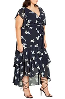 City Chic Demure Floral Faux Wrap High-Low Dress at