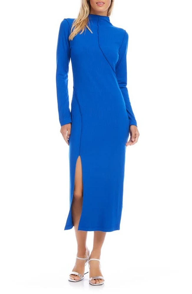 FIFTEEN TWENTY Elissa Long Sleeve Rib Midi Dress in Blue at Nordstrom, Size Small