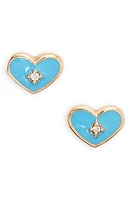 Anzie Enamel & Diamond Heart Stud Earrings in Blue at Nordstrom